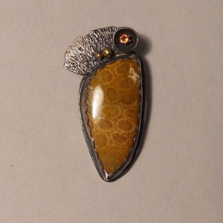 Petrified Coral Gold Topaz Pendant